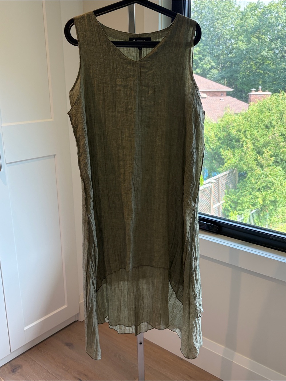 Olive Green Sleeveless Gauze Dress
